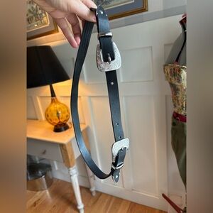 Western Double Buckle Black Leather Belt Size Small